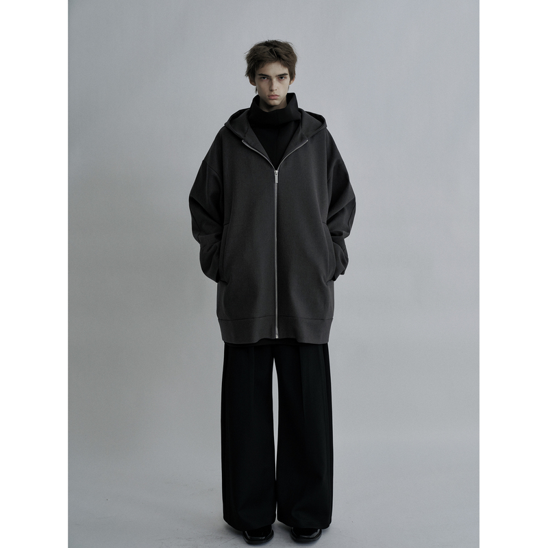 Sehenblau Designer Men's Minimalist Dark Gray Zipper Hooded Jacket