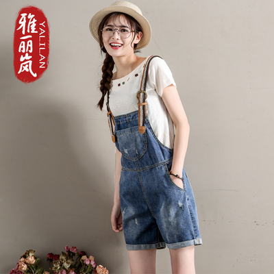 【雅丽岚】背带裤女夏宽松bf牛仔短裤
