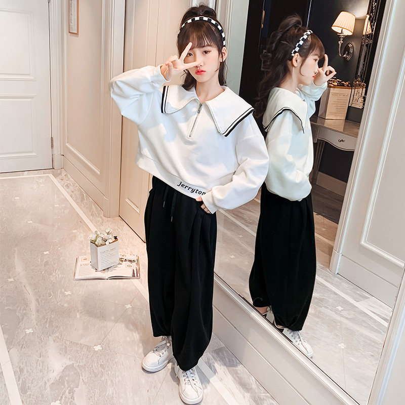 Girls' navy collar suit 2022 new spring clothes middle-aged children's net red Yangpai girls spring and autumn children's clothes two-piece suit