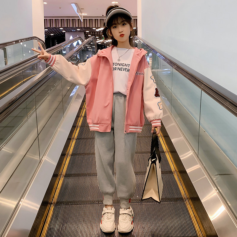 Girls coat spring and autumn new foreign style net red children's baseball uniform spring 2022 spring middle and big children's children's clothing top