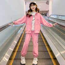 Girls spring suits 2022 new fashionable foreign style net red spring and autumn childrens clothing big childrens sports and leisure two-piece suit