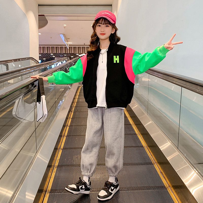 Girls 2022 New Spring and Autumn Baseball Uniforms Korean Version Girls Color Matching Coat Big Boys All-Match Casual Tops Jackets