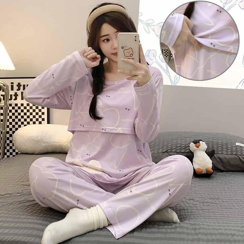 Postpartum Clothing for Spring and Autumn, Nursing Pajamas for Pregnant Women, Winter Style Maternity Loungewear, Plus Size Set