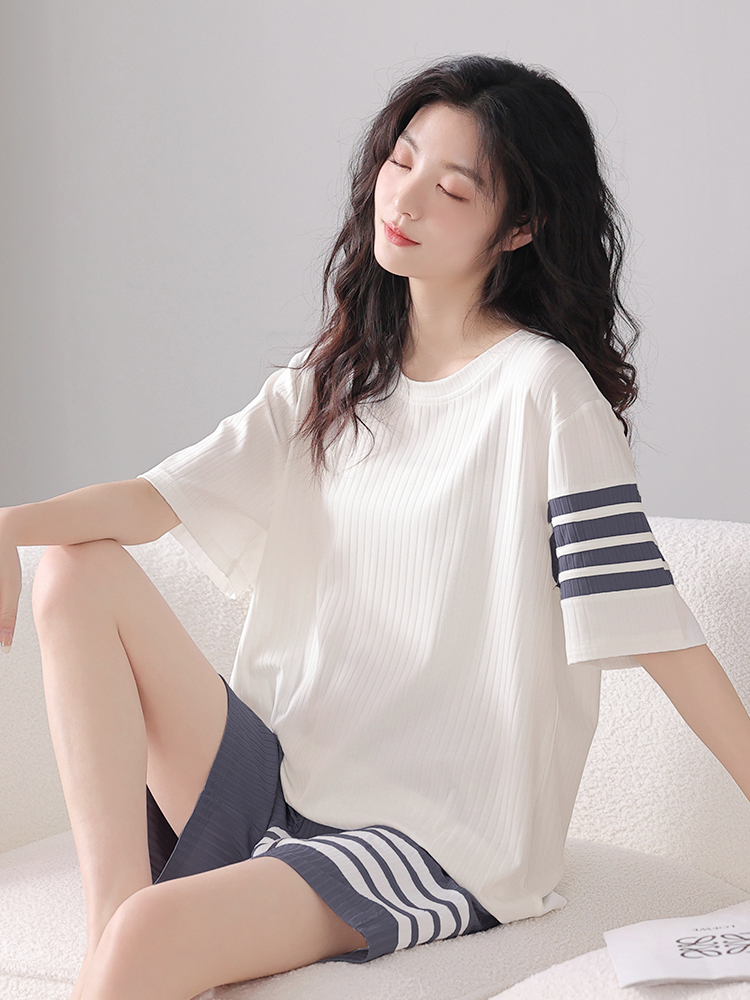 <!--2024年新款睡衣女夏季天莫代尔冰丝短袖短裤春秋可外穿家居服套装-->