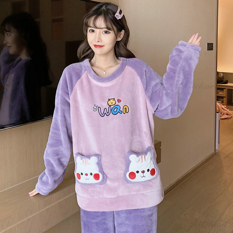 Coral Velvet Pajamas Spring and Autumn Female 2021 New Home Clothing Lady Winter Heat Flnnel