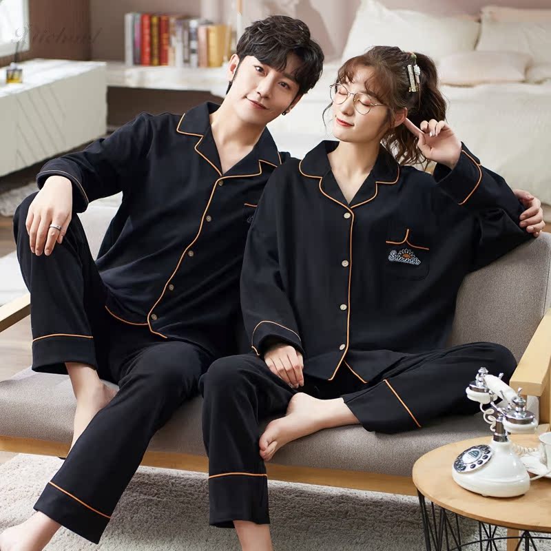 Couple Nightgown woman 2021 new cotton spring and autumn men long sleeves simple large size home suit in winter