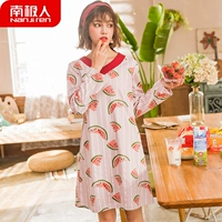 Dưa hấu nữ mùa thu cotton dài tay dễ thương Sinh viên Hàn Quốc lỏng lẻo dài bộ đồ ngủ váy dịch vụ tại nhà Nam Cực kiểu đầm đẹp