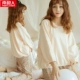 Đặc biệt Nam Cực giải phóng mặt bằng đồ ngủ phụ nữ mùa xuân và mùa thu dài tay áo chín quần cotton phù hợp với quần chân rộng dịch vụ nhà sinh viên
