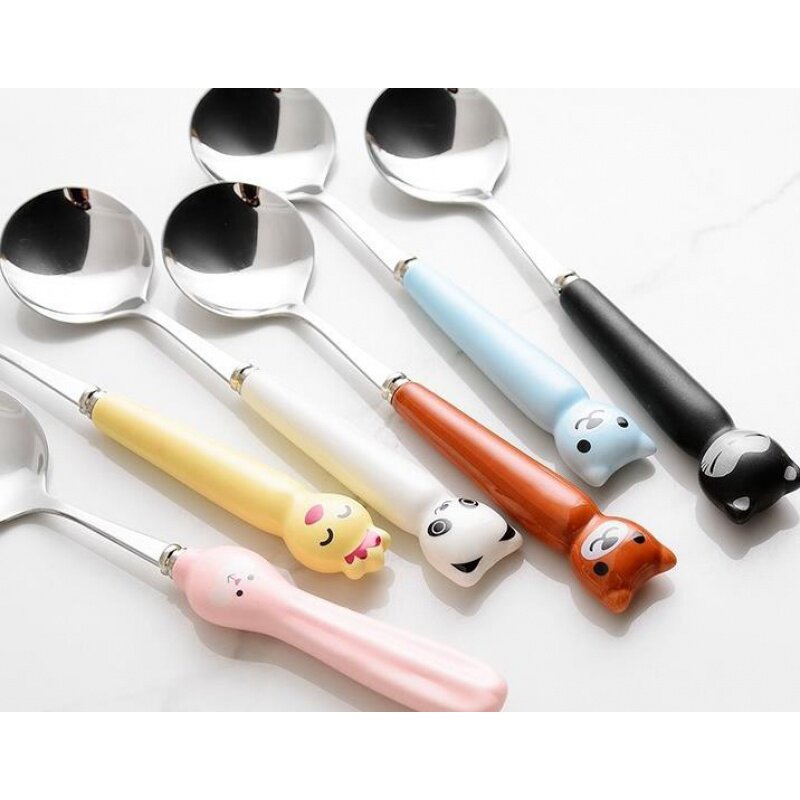 Spoon Large round spoon Baby spoon Baby tableware spoon Stainless steel soup spoon spoon spoon Cute girl heart cartoon