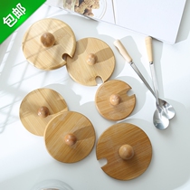 Round universal cup with top lid Wooden mug Ceramic glass lid Cup spoon Solid wood spoon handle Stainless steel