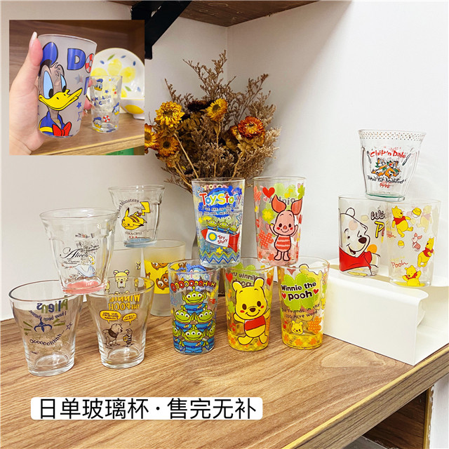 Export Japan glass three-eyed boy cup Snoopy printed water cup ins milk cup juice cup breakfast cup