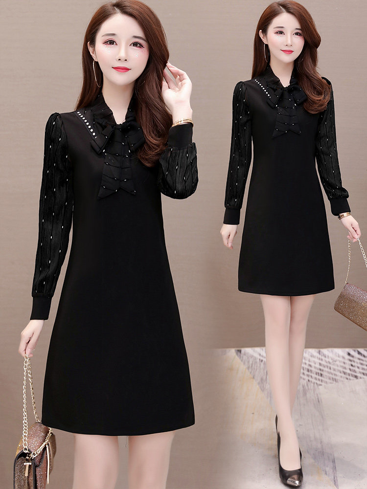 Temperament small long-sleeved dress women's spring and Autumn 2021 new lady slim slim mother base skirt