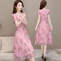 Fashion Snowspun Short Sleeves Dress Woman Summer 2022 New Cashew Temperament Overknee Slim Embroidered Printed Skirt