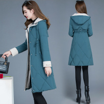2021 autumn and winter new womens Korean version of Down cotton jacket long thick cotton padded jacket waist slim coat
