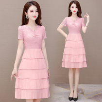 Temperament V Lead Lace Dress Dress Woman Summer 2022 New Fashion Splicing Little Sub Pop Cake Dresses