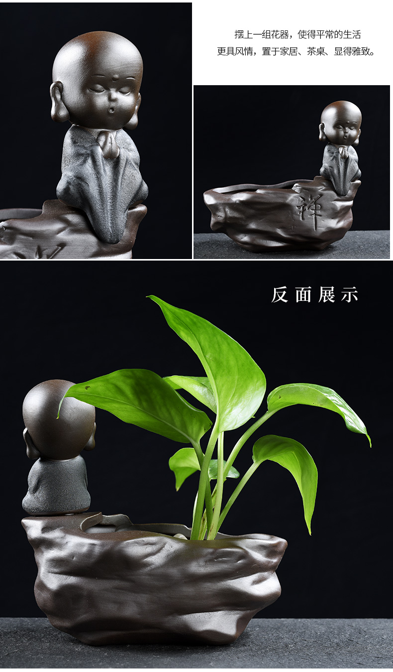 Sáng tạo màu tím cát nhà sư chèn bình gốm trang trí nước trồng cây bàn hoa chậu màu xanh lá cây thì là thủy canh container - Vase / Bồn hoa & Kệ chậu cây xi măng