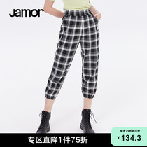 Jamor Spring Summer Black and White Grain Nine Mind High Waist Leisure Pants Lax Break Pants