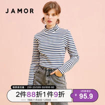 Jamor autumn color striped sweater womens Turtleneck Base shirt long sleeve sweater inner top