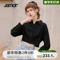 jamor2022 spring new casual shirt women's letter printed waist shirt fashion black women's blouse