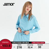 Jamor2021 autumn new blue zipper design sweater women loose casual white Polo shirt top