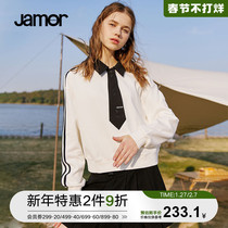 jamor2022 spring new white vests women's fashion black tie design sense academic long sleeve jacket