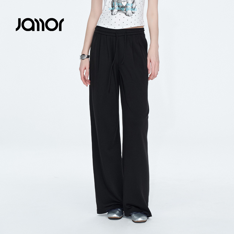 Jamor Ink Black Fashion Casual Pants Slimming Straight-Leg Pants Women's Clothing 2026 Summer New Style