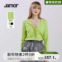jamor2022 Spring New V-Collar Knitted Shirt Women's Bright High Chain Accessories Sweet Cool Spice Knitted Top