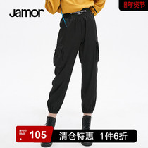 Jamor autumn and summer new black high waist casual trousers all-match feet bf style straight overalls women
