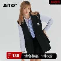 Jamor Spring and Autumn New Sleeveless Jacket Solid Color Versatile Casual Commuter Suit Women