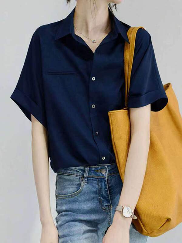 Unique and Stylish Summer Polo Collar Loose-Fitting New Professional Style Women's Short-Sleeved Shirt, Elegant and Age-Reducing Versatile Top Unique and Stylish Summer Polo Collar Loose-Fitting New Professional Style Women's Short-Sleeved Shirt, Elegant and Age-Reducing Versatile Top