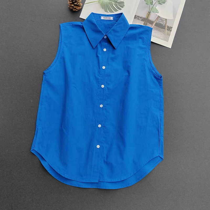 Klein Blue Layered Companion Vest Shirt Sleeveless Fake Collar Women's Chiffon High-End Shirt