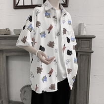 Design Sense Shirt Male short sleeve Korean version Ruffin Handsome Gas Summer Coat Trendy Casual Superior sensant Fancy Shirt