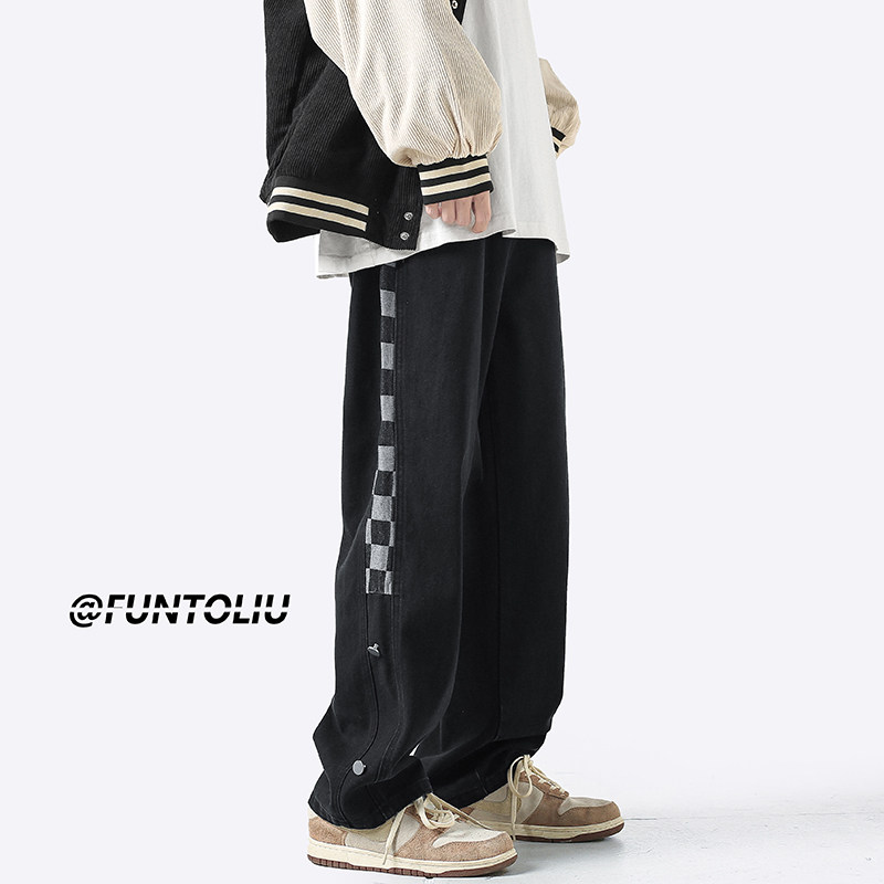 Jeans men's American style high street all-match casual pants ins tide brand autumn and winter men's pants loose straight pants winter