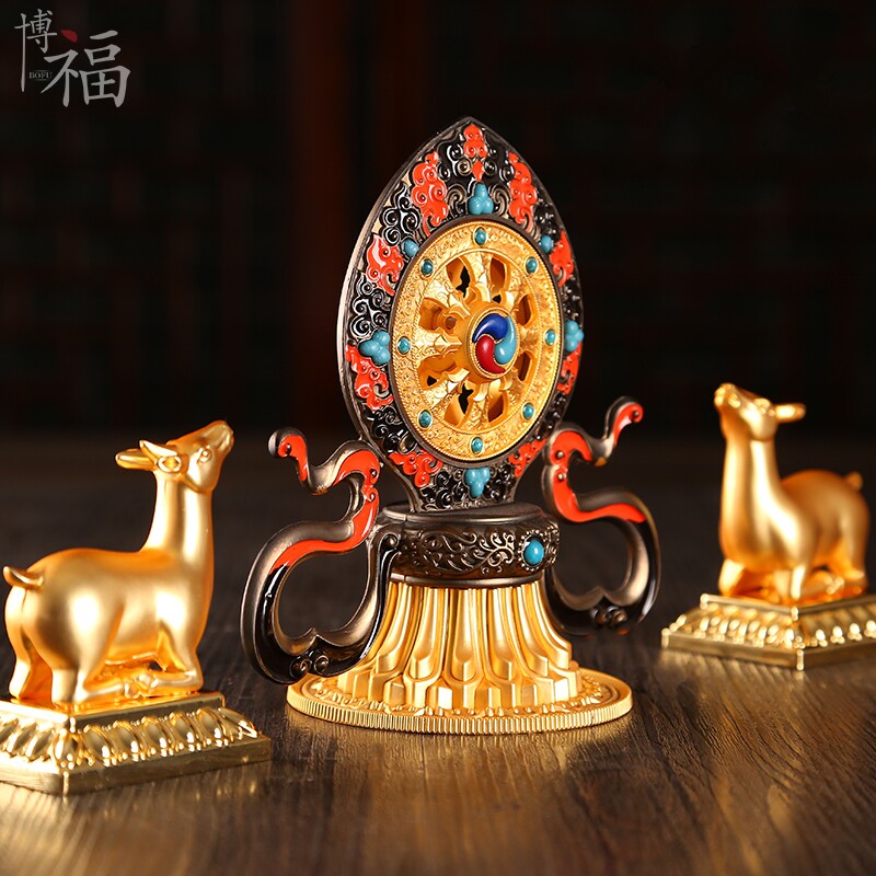 Nepali Crafts Gold Color Painted Tibetan Wheel King Seven Treasure Twin Deer Method Wheel Mil-to-the-Ace Treasure Xiaobao Xiaobao Xiaohao-Taobao