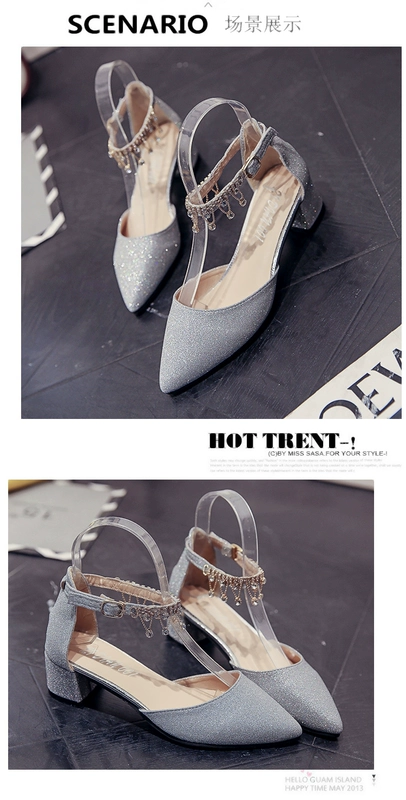 Giày cao cổ châu Âu gợi cảm dày với một từ khóa sandal cỡ lớn 2018 hè mới cao gót rhinestone giày đế bằng dép đế xuồng