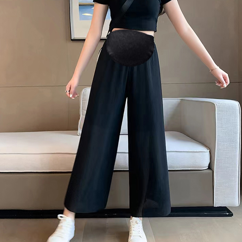 Broad leg pants pregnant woman 2022 summer new fashion temperament thin tube vertical casual wear belly