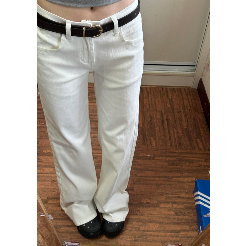 Tall Women's Extra-Long American Retro White Low-Waist Stretchy Flared Jeans, Loose Fit, Slimming, Floor-Length Pants