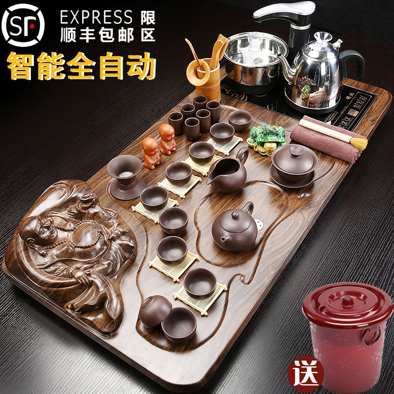 Violet arenaceous kung fu tea set suit household contracted sitting room solid wood tea tray of a complete set of automatic tea sets tea sea