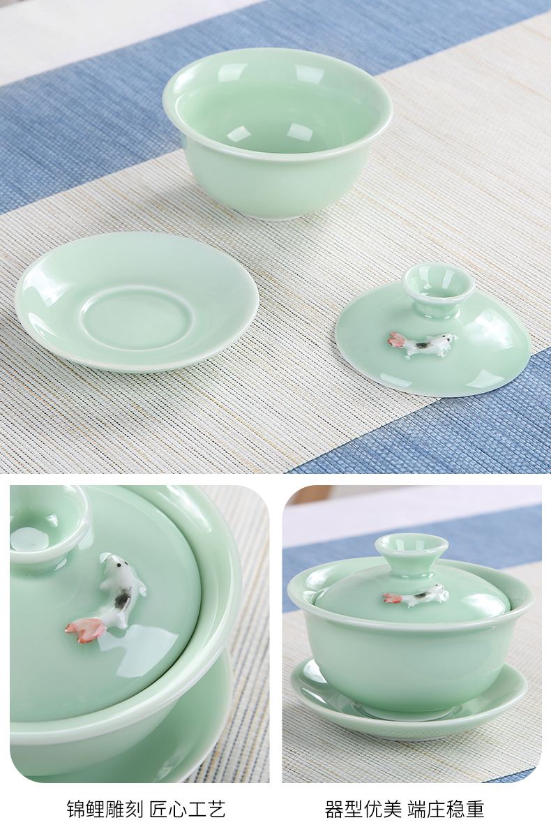 Sand embellish celadon ceramic tea set household contracted Japanese office travel small round tray is suing portable package