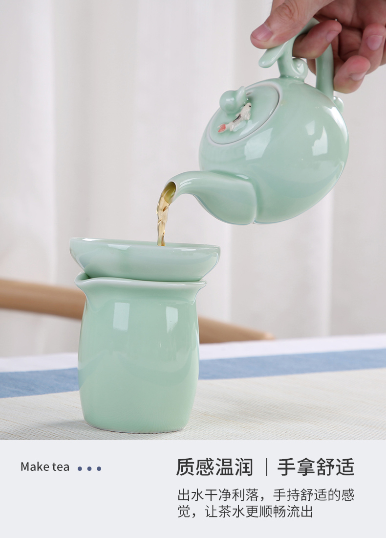 Sand embellish celadon ceramic tea set household contracted Japanese office travel small round tray is suing portable package