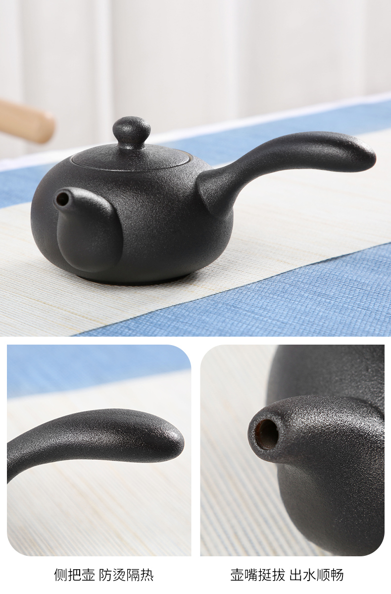 Sand embellish travel of black ceramic tea set household contracted Japanese office small round tray is suing portable package