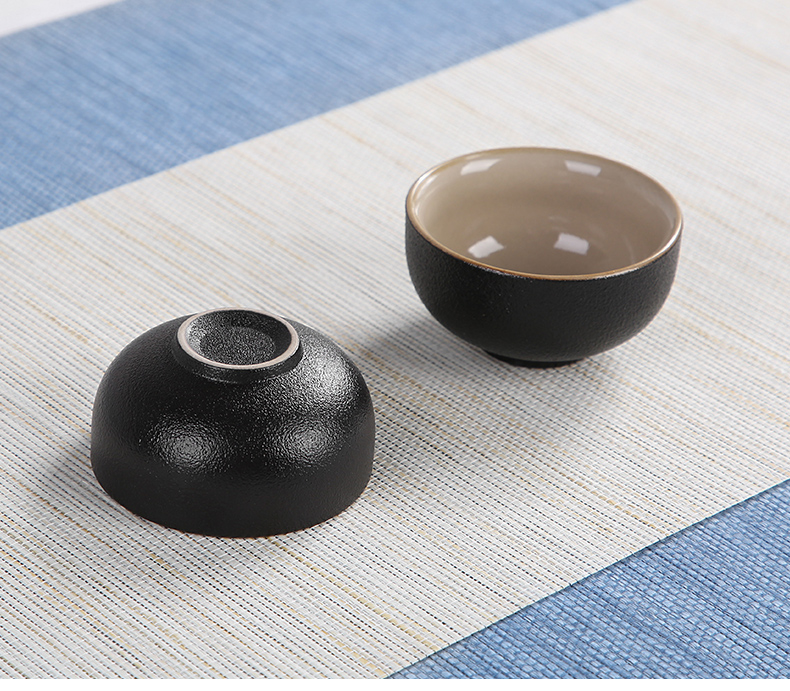 Sand embellish travel of black ceramic tea set household contracted Japanese office small round tray is suing portable package