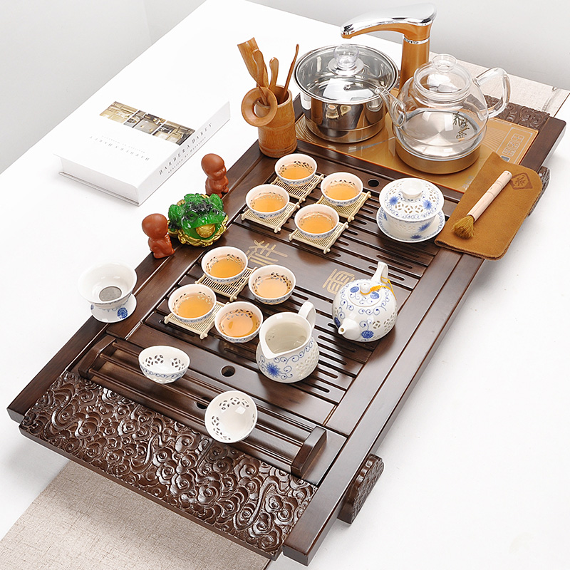 Automatic curing pot of tea set home a whole set of violet arenaceous kung fu tea set contracted solid wood tea tray