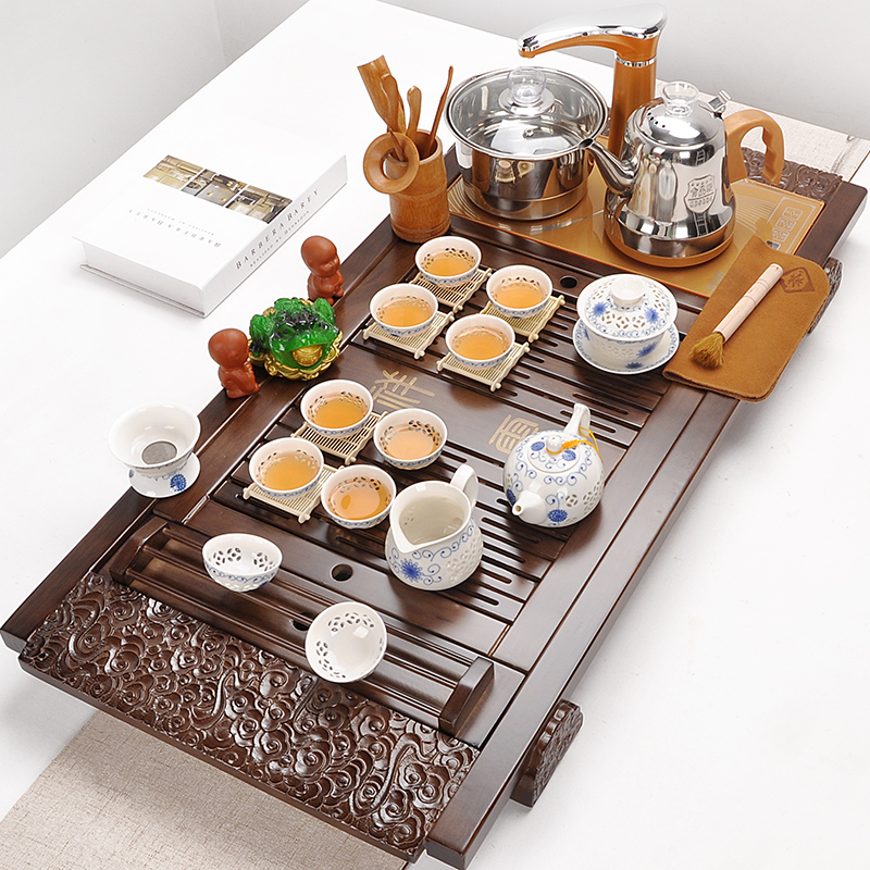 Automatic tea set household purple sand pottery and porcelain of a complete set of kung fu tea set solid wood tea tray tea four unity
