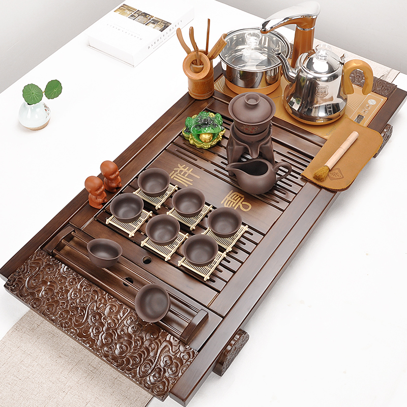 Automatic tea set household purple sand pottery and porcelain of a complete set of kung fu tea set solid wood tea tray tea four unity