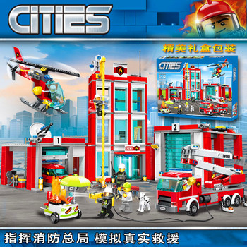 New City Series Fire Bus Fire Police Headquarters Fire Truck Assembled Building Block Toys Gifts