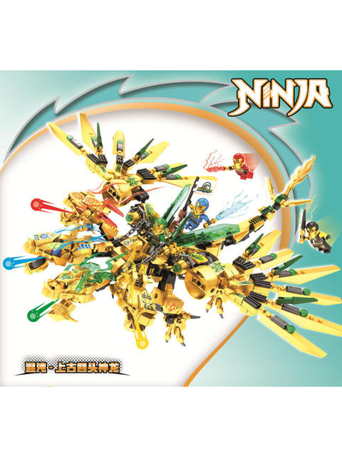 New Model of Ninjago Ancient Golden Four-Headed Dragon Phantom Dragon Annihilation Mecha Educational Assembly Building Block Toy for Boys