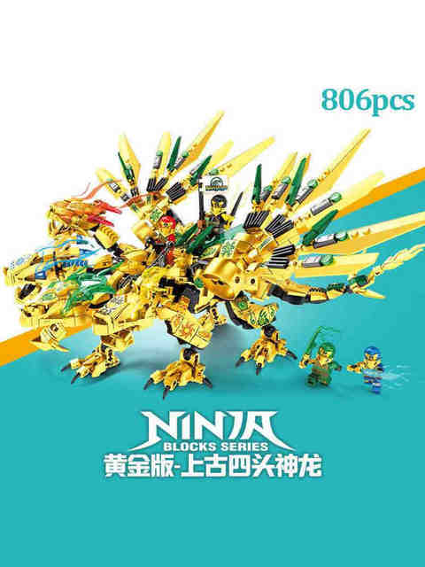 New Model of Ninjago Ancient Golden Four-Headed Dragon Phantom Dragon Annihilation Mecha Educational Assembly Building Block Toy for Boys