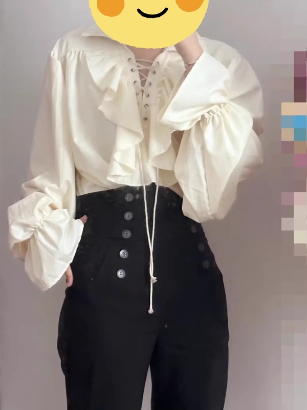 Retro Medieval Shirt for Men and Women, Shakespeare Performance Lace-Up Puff Sleeves, Ruffled Collar, Daniel Drama Costume