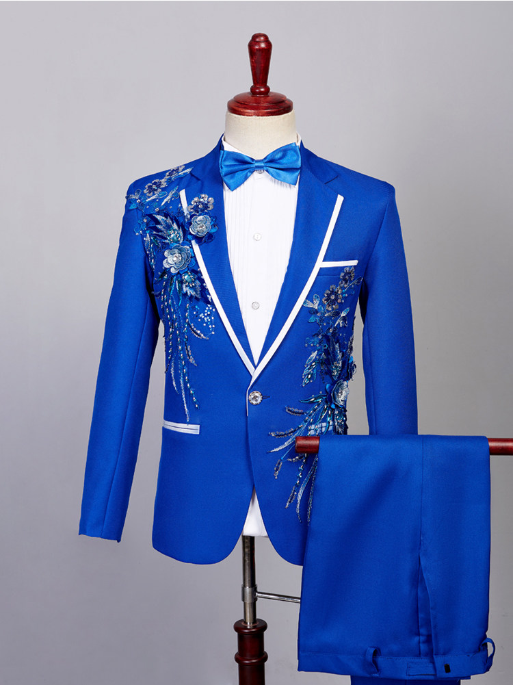 2021 Men Blazer Designs Three Dimensional Flowers Stage Costumes For